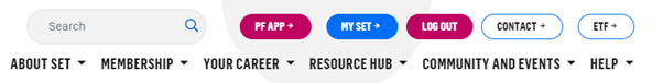 Graphic showing location of PF App button on SET website