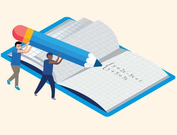 Graphic of maths book with large pencil