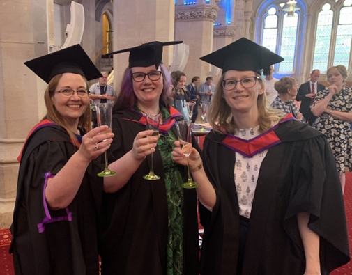 Rachel Öner, Chloë Hynes and Eve Sheppard at their Chartered Teacher graduation